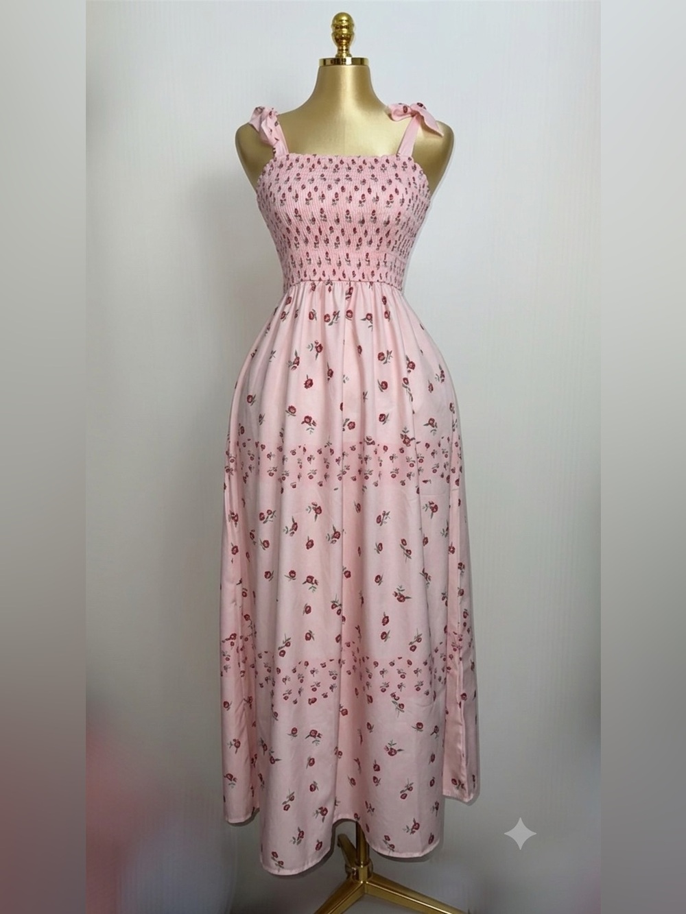 Elegant Pink Tie-Shoulder Maxi Dress - Picture 3 of 3